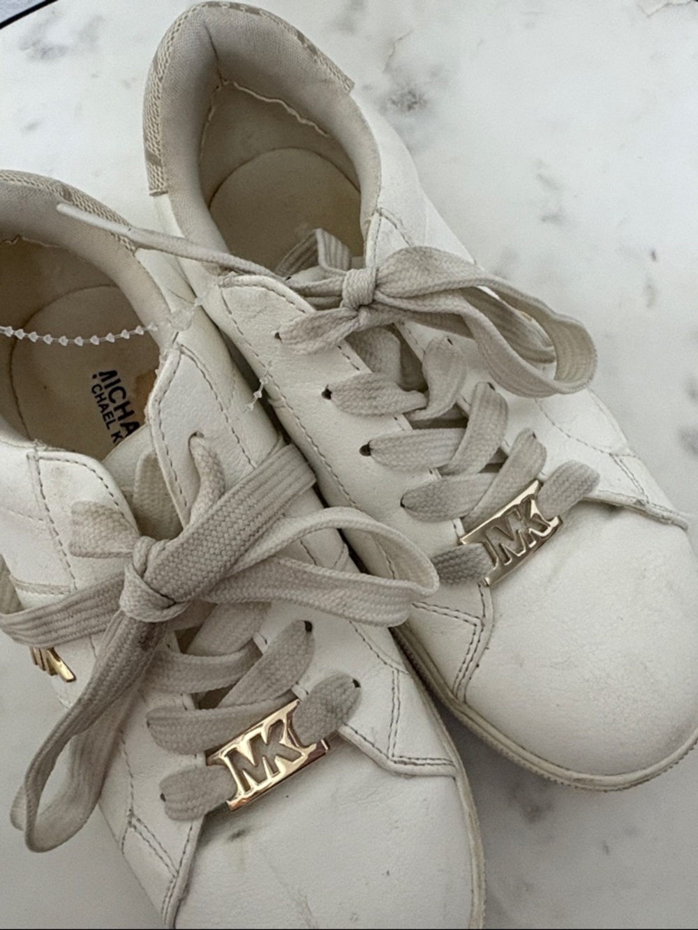 Michael Kors White & Taupe Kids Sneakers with Gold MK Accent - Picture 5 of 10